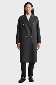 Женское серое шерстяное пальто в клетку CHECKED HANDSTITCHED COAT Серый L Gant 4751150