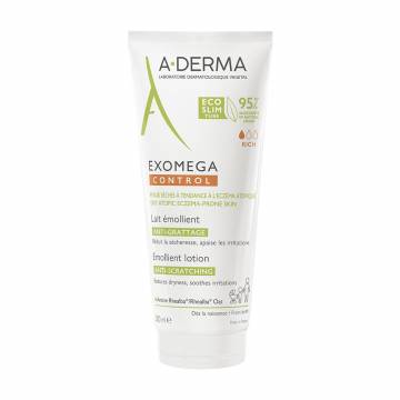 Смягчающий лосьон для тела A-Derma Exomega Control Emollient Lotion Anti-Scratching, 200 мл Смягчающий лосьон для тела A-Derma Exomega Control Emollient Lotion Anti-Scratching, 200 мл