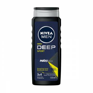 Мужской гель для душа 3 в 1 для тела, лица и волос NIVEA Men Deep Sport Maxxtech Shower Gel, 500 мл Мужской гель для душа 3 в 1 для тела, лица и волос NIVEA Men Deep Sport Maxxtech Shower Gel, 500 мл