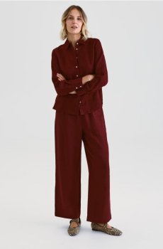 Reserved - Лляні штани - бордовий - 700AC-53X