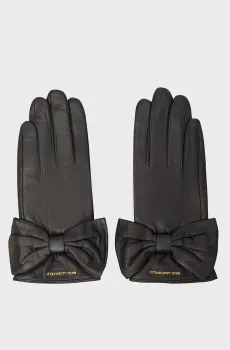 Женские черные кожаные перчатки K S BOW FF GLOVE Черный L Karl Lagerfeld 246W3620