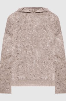 Бежевый джемпер из льна с капюшоном