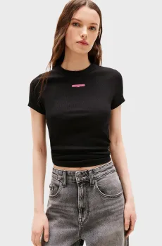 Женская черная футболка SLIM SCRIPT LABEL Черный S Tommy Jeans DW0DW21402