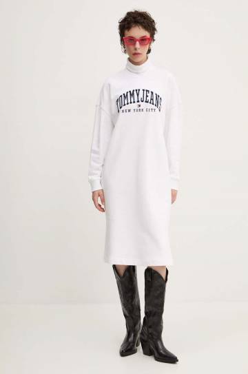Хлопковое платье Tommy Jeans цвет белый mini oversize DW0DW19808 Хлопковое платье Tommy Jeans цвет белый mini oversize DW0DW19808