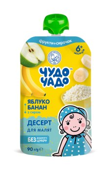 Детский десерт Чудо-Чадо яблоко-банан, с творогом, от 6 месяцев, 90 г