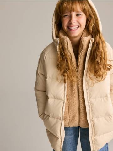 Reserved - Стьобана куртка з натуральним пухом - бежевий - 235EX-08X