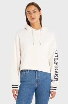 Женское белое худи REG MONOTYPE SLV CROP HOODIE Белый S Tommy Hilfiger WW0WW39140