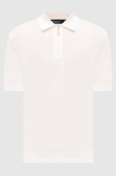 Белое поло из шелка с вышивкой логотипа монограммы
