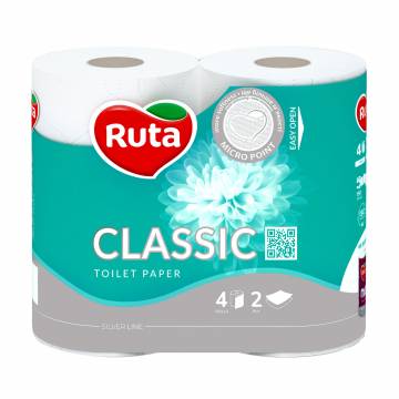 Туалетная бумага RUTA Classic белая, 2-слойная, 170 отрывов, 4 рулона Туалетная бумага RUTA Classic белая, 2-слойная, 170 отрывов, 4 рулона