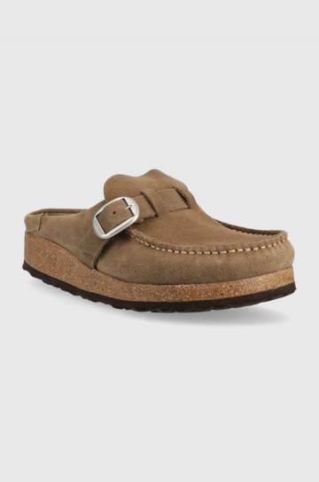 Замшевые шлепанцы Birkenstock Buckley женские цвет бежевый 1019490 Замшевые шлепанцы Birkenstock Buckley женские цвет бежевый 1019490