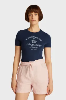 Женская темно-синяя футболка TJW SLIM CREST NYC RINGER Синий XS Tommy Jeans DW0DW20323