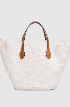 Белая сумка-тоут в цветочный узор с рафией