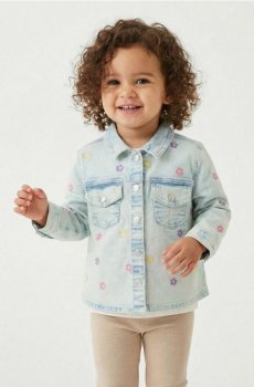 Джинсова куртка з вишивкою квітів - синій