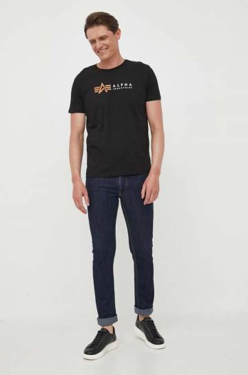 Хлопковая футболка Alpha Industries T 118502 03 цвет чёрный с принтом 118502.03-black Хлопковая футболка Alpha Industries T 118502 03 цвет чёрный с принтом 118502.03-black