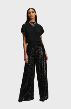 Женские черные брюки JERSEY FLUID SEQUIN PANTS Черный XL Karl Lagerfeld 246W1013