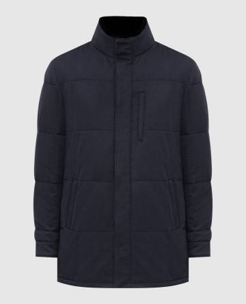 Синяя пуховая куртка из кашемира с мехом норки