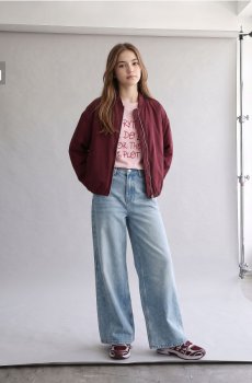 Джинси wide leg з ефектом прання - синій