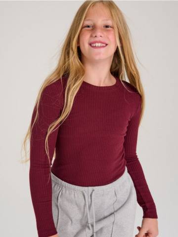 Ребриста футболка з довгими рукавами - бордовий