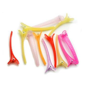 Проборные зажимы для волос Cosmo Shop пластиковые прозрачные, цветные, длина 80 мм, 12 шт (CS76C)