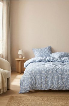 Комплект постільної білизни з мікрофібри з квітковим мотивом - блакитний