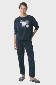 Женская темно-синяя пижама (лонгслив, брюки) SmileyWorld Синий L womensecret 3132142