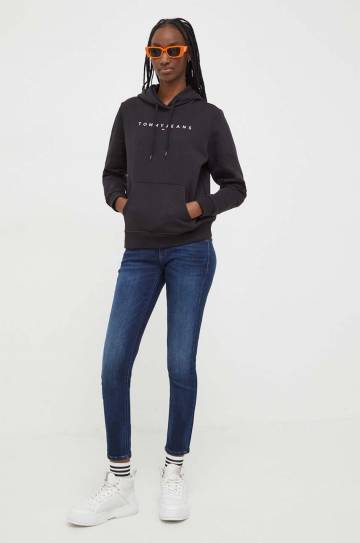 Кофта Tommy Jeans женская цвет чёрный с капюшоном с аппликацией DW0DW17324 Кофта Tommy Jeans женская цвет чёрный с капюшоном с аппликацией DW0DW17324