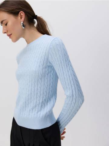 Reserved - Светр з декоративним плетінням - блідо-блакитний - 238GP-05X