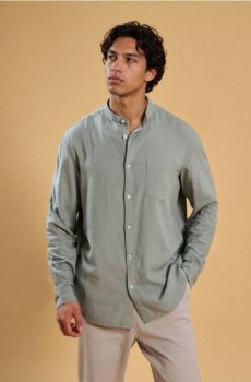 Сорочка зі змішаною тканиною з льоном - блідо-зелений