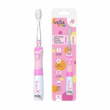 Электрическая детская звуковая зубная щетка Vega Kids VK-400Р Light-Up от 5 до 12 лет, розовая, 1 шт Электрическая детская звуковая зубная щетка Vega Kids VK-400Р Light-Up от 5 до 12 лет, розовая, 1 шт