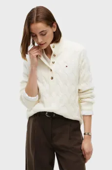 Женская белая шерстяная кофта SOFT WOOL CABLE MK-NK HENLEY Белый XS Tommy Hilfiger WW0WW52189