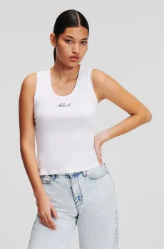 Женская белая майка LOGO RIB TANK TOP Белый XS Karl Lagerfeld 241W1712