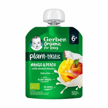 Детское фруктовое пюре Gerber Organic Манго и персик с кокосовым муссом, от 6 месяцев, 80 г (пауч) Детское фруктовое пюре Gerber Organic Манго и персик с кокосовым муссом, от 6 месяцев, 80 г (пауч)