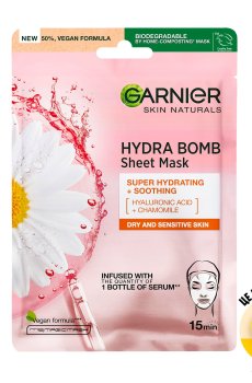 Тканевая маска для лица Garnier Skin Naturals Hydra Bomb Super Hydrating + Soothing с гиалуроновой кислотой и ромашкой, 28 г