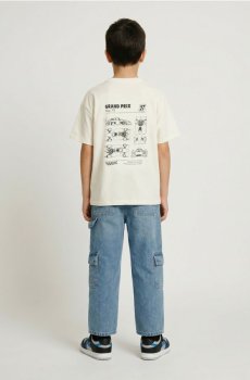 Бавовняна футболка з принтом - кремовий