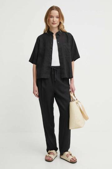 Льняная рубашка Tommy Hilfiger цвет чёрный relaxed классический воротник WW0WW41392 Льняная рубашка Tommy Hilfiger цвет чёрный relaxed классический воротник WW0WW41392