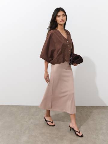 Mohito - Блузка з контрастним оздобленням - темно-коричневий - XS/S