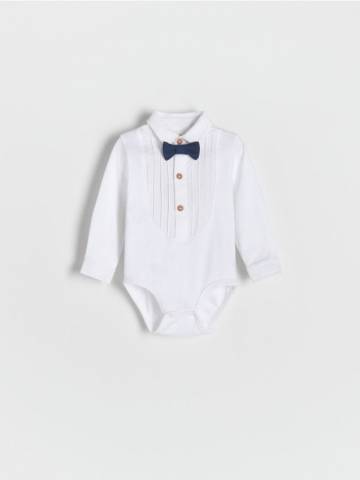Reserved - Елегантне боді з краваткою-метеликом - білий - 4141S-00X
