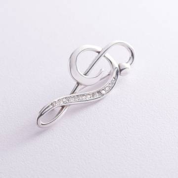 Серебряная брошь "Скрипичный ключ" (фианиты) 16051 Серебряная брошь "Скрипичный ключ" (фианиты) 16051