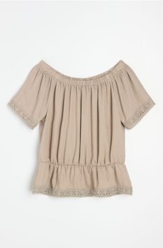 Блуза-сорочка з вишитою облямівкою з віскозою - пшеничний