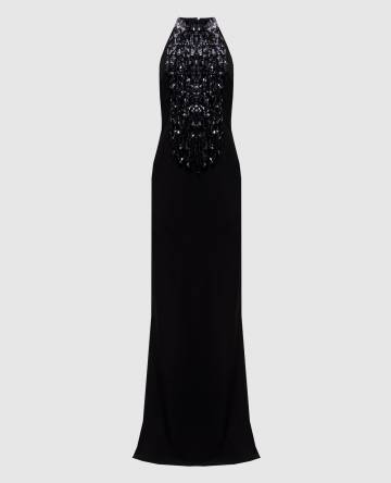 Черное платье с шелком с пайетками