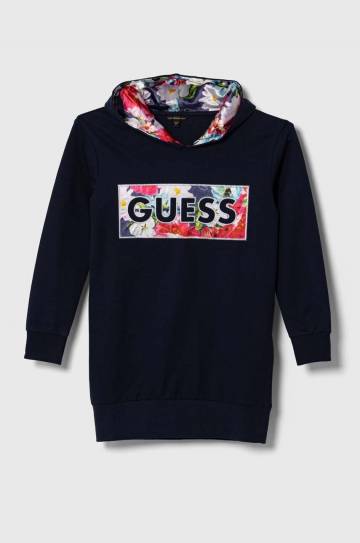 Хлопковое детское платье Guess цвет синий mini прямое Хлопковое детское платье Guess цвет синий mini прямое