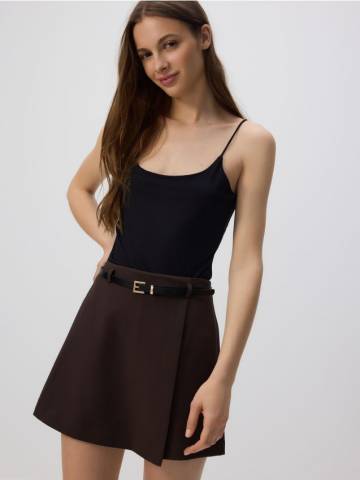 Reserved - Спідниця-шорти з ременем - темно коричневий - 862GS-89X