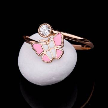 Детское золотое кольцо "Бабочка" (эмаль, фианиты) к03700 Детское золотое кольцо "Бабочка" (эмаль, фианиты) к03700