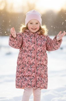 Квітована куртка puffer з капюшоном - рожевий
