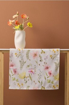 Доріжка на стіл з квітковим мотивом - білий