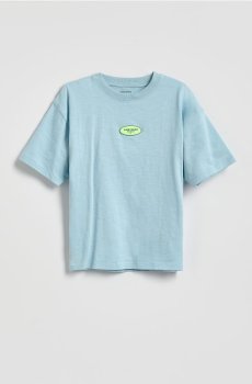 Reserved - Бавовняна футболка з вишивкою - блідо-блакитний - 979IS-05X