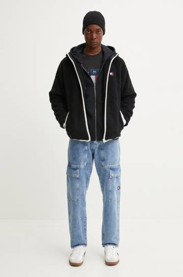 Флисовая кофта Tommy Jeans цвет чёрный с капюшоном с аппликацией DM0DM19224 Флисовая кофта Tommy Jeans цвет чёрный с капюшоном с аппликацией DM0DM19224