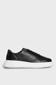Женские черные кожаные сникерcы RAISED CUPSOLE LACE UP-MONO MIX Черный 36 Calvin Klein HW0HW01555