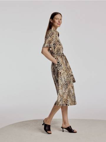 Reserved - Лляна сукня з поясом - різнобарвний - 993EG-MLC