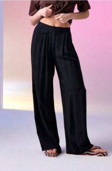 Віскозні штани широкого крою - чорний